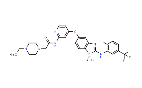 CAS No. 850708-44-0, 1-Piperazineacetamide, 4-ethyl-N-[4-[[2-[[2-fluoro-5-(trifluoromethyl)phenyl]amino]-1-methyl-1H-benzimidazol-5-yl]oxy]-2-pyridinyl]-