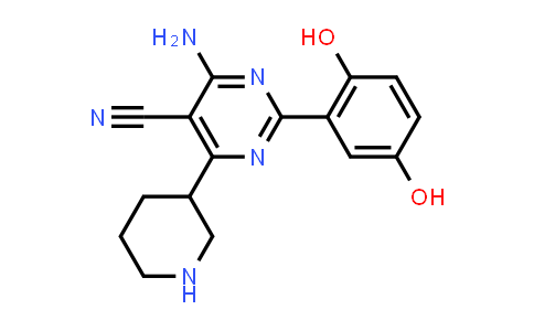 CAS No. 851510-46-8, 5-Pyrimidinecarbonitrile, 4-amino-2-(2,5-dihydroxyphenyl)-6-(3-piperidinyl)-