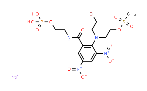 MC574673 | 851627-80-0 | Benzamide, 2-[(2-bromoethyl)[2-[(methylsulfonyl)oxy]ethyl]amino]-3,5-dinitro-N-[2-(phosphonooxy)ethyl]-, monosodium salt (9CI)