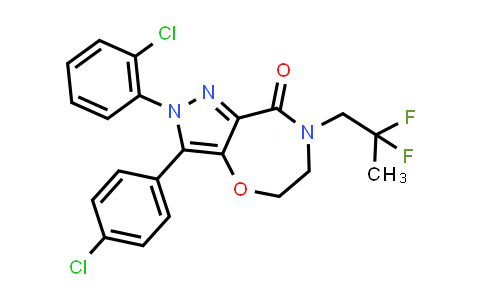 CAS No. 851728-60-4, 2H-Pyrazolo[3,4-f][1,4]oxazepin-8(5H)-one, 2-(2-chlorophenyl)-3-(4-chlorophenyl)-7-(2,2-difluoropropyl)-6,7-dihydro-
