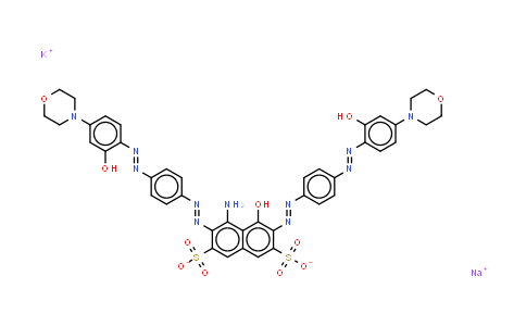 CAS No. 85223-36-5, 2,7-Naphthalenedisulfonic acid, 4-amino-5-hydroxy-3,6-bis[[4-[[2-hydroxy-4-(4-morpholinyl)phenyl]azo]phenyl]azo]- (potassium sodium salt)