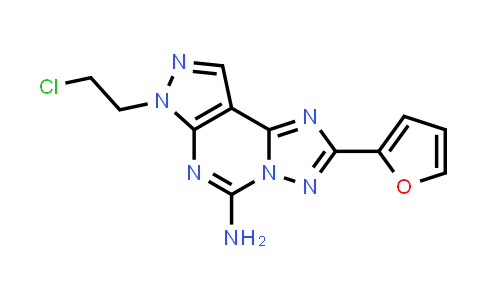 CAS No. 853656-96-9, 7H-Pyrazolo[4,3-e][1,2,4]triazolo[1,5-c]pyrimidin-5-amine, 7-(2-chloroethyl)-2-(2-furanyl)-