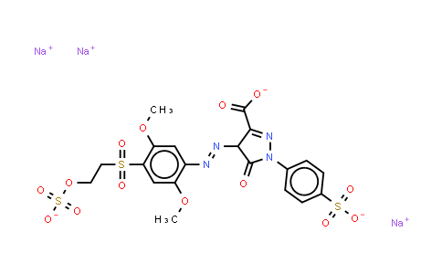 CAS No. 85536-88-5, 1H-Pyrazole-3-carboxylic acid, 4-[[2,5-dimethoxy-4-[[2-(sulfooxy)ethyl]sulfonyl]phenyl]azo]-4,5-dihydro-5-oxo-1-(4-sulfophenyl)- (sodium salt)