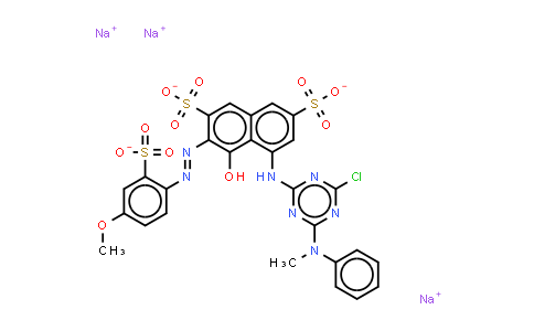 CAS No. 85631-77-2, 2,7-Naphthalenedisulfonic acid, 5-[[4-chloro-6-(methylphenylamino)-1,3,5-triazin-2-yl]amino]-4-hydroxy-3-[(4-methoxy-2-sulfophenyl)azo]- (sodium salt)
