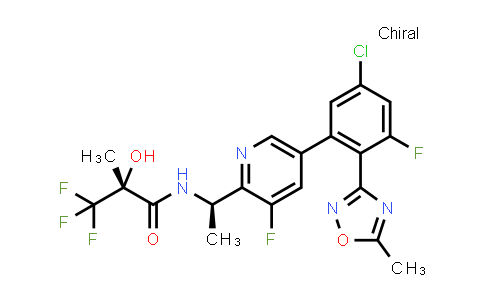 CAS No. 858412-39-2, Propanamide, N-[(1R)-1-[5-[5-chloro-3-fluoro-2-(5-methyl-1,2,4-oxadiazol-3-yl)phenyl]-3-fluoro-2-pyridinyl]ethyl]-3,3,3-trifluoro-2-hydroxy-2-methyl-, (2R)-