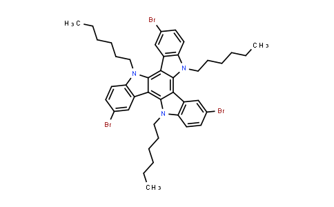CAS No. 862856-06-2, 3,8,13-Tribromo-5,10,15-trihexyl-10,15-dihydro-5H-diindolo[3,2-a:3',2'-c]carbazole