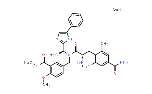 CAS No. 864821-89-6, Benzoic acid, 5-[[[(2S)-2-amino-3-[4-(aminocarbonyl)-2,6-dimethylphenyl]-1-oxopropyl][(1S)-1-(5-phenyl-1H-imidazol-2-yl)ethyl]amino]methyl]-2-methoxy-, methyl ester