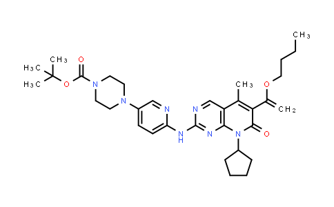CAS No. 866084-31-3, 4-[6-[[6-(1-Butoxyvinyl)-8-cyclopentyl-5-methyl-7-oxo-7,8-dihydropyrido[2,3-d]pyrimidin-2-yl]amino]pyridin-3-yl]piperazine-1-carboxylic acid tert-butyl ester
