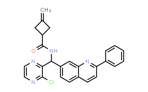 CAS No. 867163-52-8, N-((3-Chloropyrazin-2-yl)(2-phenylquinolin-7-yl)methyl)-3-methylenecyclobutanecarboxamide