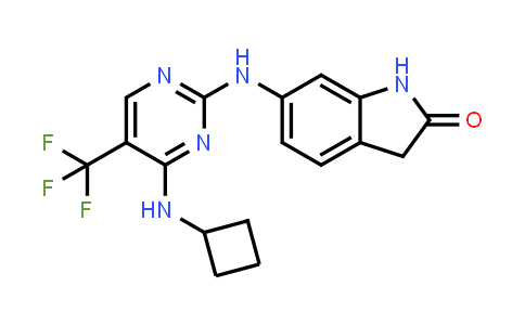 CAS No. 869372-19-0, 2H-Indol-2-one, 6-[[4-(cyclobutylamino)-5-(trifluoromethyl)-2-pyrimidinyl]amino]-1,3-dihydro-