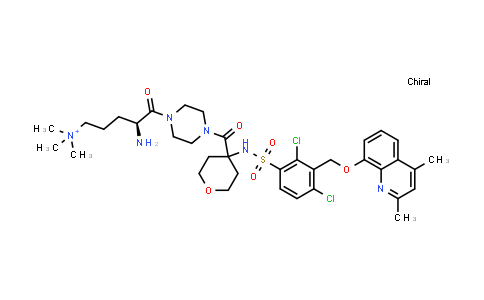 CAS No. 869939-83-3, 1-Piperazinepentanaminium, δ-amino-4-[[4-[[[2,4-dichloro-3-[[(2,4-dimethyl-8-quinolinyl)oxy]methyl]phenyl]sulfonyl]amino]tetrahydro-2H-pyran-4-yl]carbonyl]-N,N,N-trimethyl-ε-oxo-, (δS)-