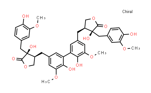 CAS No. 870480-56-1, 2(3H)-Furanone, 4,4'-[(6,6'-dihydroxy-5,5'-dimethoxy[1,1'-biphenyl]-3,3'-diyl)bis(methylene)]bis[dihydro-3-hydroxy-3-[(4-hydroxy-3-methoxyphenyl)methyl]-, (3S,3'S,4S,4'S)-