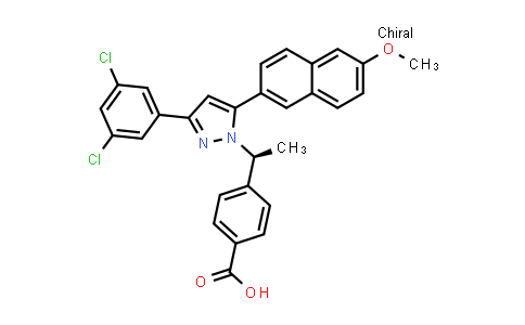 CAS No. 870823-11-3, (S)-4-(1-(3-(3,5-dichlorophenyl)-5-(6-methoxynaphthalen-2-yl)-1H-pyrazol-1-yl)ethyl)benzoic acid