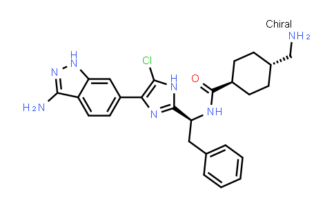 CAS No. 872013-80-4, Cyclohexanecarboxamide, N-[(1S)-1-[4-(3-amino-1H-indazol-6-yl)-5-chloro-1H-imidazol-2-yl]-2-phenylethyl]-4-(aminomethyl)-, trans-