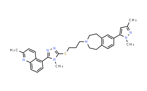 CAS No. 872438-28-3, 1H-3-Benzazepine, 7-(1,3-dimethyl-1H-pyrazol-5-yl)-2,3,4,5-tetrahydro-3-[3-[[4-methyl-5-(2-methyl-5-quinolinyl)-4H-1,2,4-triazol-3-yl]thio]propyl]-