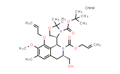 CAS No. 874758-72-2, 2(1H)-Isoquinolinecarboxylic acid, 1-[(4R)-3-[(1,1-dimethylethoxy)carbonyl]-2,2-dimethyl-4-oxazolidinyl]-3,4-dihydro-3-(hydroxymethyl)-7-methoxy-6-methyl-8-(2-propenyloxy)-, 2-propenyl ester, (1R,3S)- (9CI)