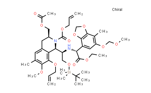 CAS No. 874758-73-3, 2(1H)-Isoquinolinecarboxylic acid, 3-[(acetyloxy)methyl]-1-[(1R)-2-[[(1,1-dimethylethyl)dimethylsilyl]oxy]-1-[[(1R)-2-ethoxy-1-[6-(methoxymethoxy)-7-methyl-1,3-benzodioxol-4-yl]-2-oxoethyl]amino]ethyl]-3,4-dihydro-7-methoxy-6-methyl-8-(2-propenyloxy)-, 2-propenyl ester, (1R,3S)-