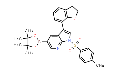 CAS No. 875639-25-1, 1H-Pyrrolo[2,3-b]pyridine, 3-(2,3-dihydro-7-benzofuranyl)-1-[(4-methylphenyl)sulfonyl]-5-(4,4,5,5-tetramethyl-1,3,2-dioxaborolan-2-yl)-