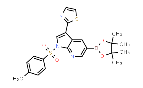 CAS No. 875639-26-2, 1H-Pyrrolo[2,3-b]pyridine, 1-[(4-methylphenyl)sulfonyl]-5-(4,4,5,5-tetramethyl-1,3,2-dioxaborolan-2-yl)-3-(2-thiazolyl)-