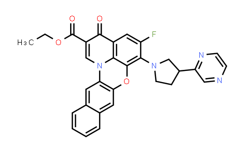 CAS No. 876060-50-3, Ethyl 5-fluoro-3-oxo-6-(3-(pyrazin-2-yl)pyrrolidin-1-yl)-3H-benzo[b]pyrido[3,2,1-kl]phenoxazine-2-carboxylate