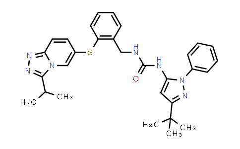 MC576732 | 876297-57-3 | Urea, N-[3-(1,1-dimethylethyl)-1-phenyl-1H-pyrazol-5-yl]-N'-[[2-[[3-(1-methylethyl)-1,2,4-triazolo[4,3-a]pyridin-6-yl]thio]phenyl]methyl]-