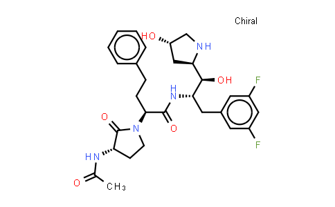 CAS No. 877079-34-0, 1-Pyrrolidineacetamide, 3-(acetylamino)-N-[(1S,2R)-1-[(3,5-difluorophenyl)methyl]-2-hydroxy-2-[(2R,4S)-4-hydroxy-2-pyrrolidinyl]ethyl]-3-[(1S)-1-methylpropyl]-2-oxo-a-(2-phenylethyl)-, (aS,3S)-