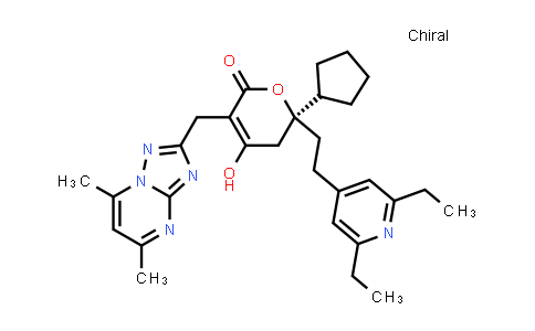 CAS No. 877130-29-5, (S)-6-Cyclopentyl-6-[2-(2,6-diethylpyridin-4-yl)ethyl]-3-[(5,7-dimethyl-[1,2,4]triazolo[1,5-a]pyrimidin-2-yl)methyl]-4-hydroxy-5,6-dihydro-2H-pyran-2-one