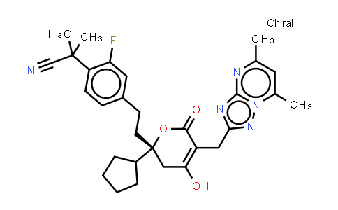 MC576821 | 877225-09-7 | 苯乙酰腈,4-[2-[(2R)-2-环戊基-5-[(5,7-二甲基[1,2,4]三唑并[1,5-a]嘧啶-2-基)甲基]-3,6-二氢-4-羟基-6-羰基-2H-吡喃-2-基]乙基]-2-氟-a,a-二甲基-