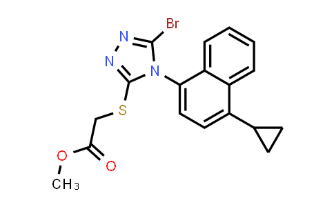 DY576917 | 878671-99-9 | Methyl 2-((5-bromo-4-(4-cyclopropylnaphthalen-1-yl)-4H-1,2,4-triazol-3-yl)thio)acetate