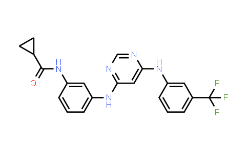 CAS No. 879127-07-8, Cyclopropanecarboxamide, N-[3-[[6-[[3-(trifluoromethyl)phenyl]amino]-4-pyrimidinyl]amino]phenyl]-