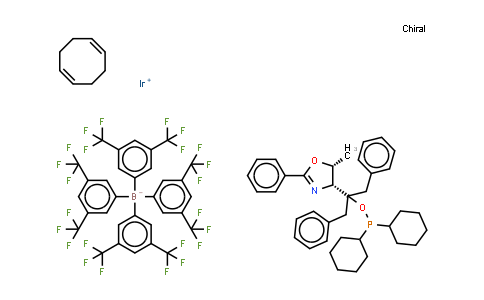 CAS No. 880262-14-6, 1,5-Cyclooctadiene{[dibenzyl((4R,5R)-5-methyl-2-phenyl-4,5-dihydro-4-oxazolyl)methyl]dicyclohexylphosphinite κN:κP}iridium(I) tetrakis(3,5-bis(trifluoromethyl)phenyl)borate