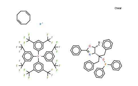 CAS No. 880262-16-8, 1,5-Cyclooctadiene{[dibenzyl((4R,5R)-5-methyl-2-phenyl-4,5-dihydro-4-oxazolyl)methyl]diphenylphosphinite κN:κP}iridium(I) tetrakis(3,5-bis(trifluoromethyl)phenyl)borate