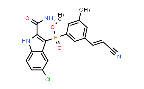 CAS No. 881924-31-8, Phosphinic acid, [2-(aminocarbonyl)-5-chloro-1H-indol-3-yl][3-[(1E)-2-cyanoethenyl]-5-methylphenyl]-, methyl ester