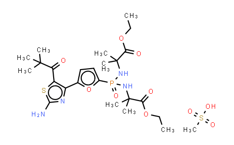 MC577186 | 882759-86-6 | Alanine, N,N'-[[5-[2-amino-5-(2,2-dimethyl-1-oxopropyl)-4-thiazolyl]-2-furanyl]phosphinylidene]bis[2-methyl-, diethyl ester, monomethanesulfonate (9CI)