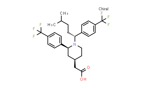CAS No. 884599-65-9, 4-Piperidineacetic acid, 1-[(1R)-4-methyl-1-[4-(trifluoromethyl)phenyl]pentyl]-2-[4-(trifluoromethyl)phenyl]-, (2S,4R)-rel-