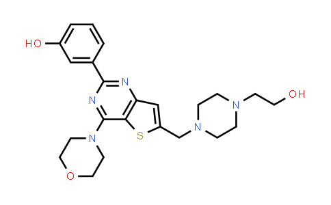 CAS No. 885617-20-9, 1-Piperazineethanol, 4-[[2-(3-hydroxyphenyl)-4-(4-morpholinyl)thieno[3,2-d]pyrimidin-6-yl]methyl]-