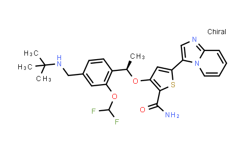 CAS No. 886859-14-9, 2-Thiophenecarboxamide, 3-[(1R)-1-[2-(difluoromethoxy)-4-[[(1,1-dimethylethyl)amino]methyl]phenyl]ethoxy]-5-imidazo[1,2-a]pyridin-3-yl-
