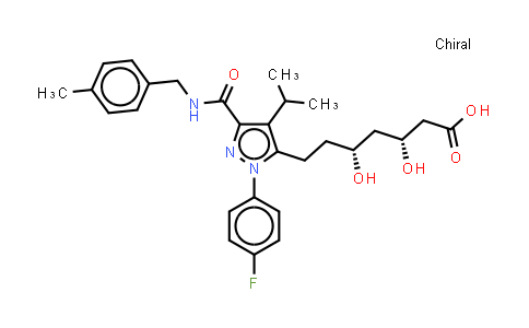 CAS No. 887701-48-6, 1H-Pyrazole-5-heptanoic acid, 1-(4-fluorophenyl)-b,d-dihydroxy-4-(1-methylethyl)-3-[[[(4-methylphenyl)methyl]amino]carbonyl]-, (bR,dR)-