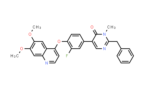CAS No. 890019-50-8, 4(3H)-Pyrimidinone, 5-[4-[(6,7-dimethoxy-4-quinolinyl)oxy]-3-fluorophenyl]-3-methyl-2-(phenylmethyl)-