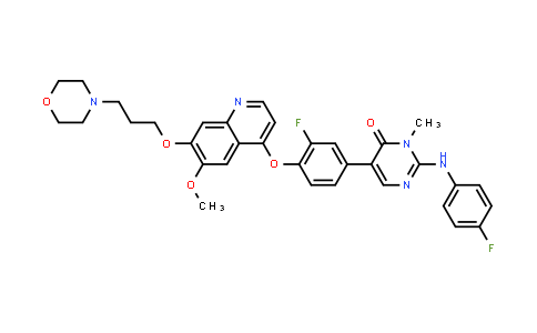 CAS No. 890019-63-3, 5-[3-Fluoro-4-[[6-methoxy-7-(3-morpholinopropoxy)quinolin-4-yl]oxy]phenyl]-2-(4-fluorophenylamino)-3-methylpyrimidin-4(3H)-one