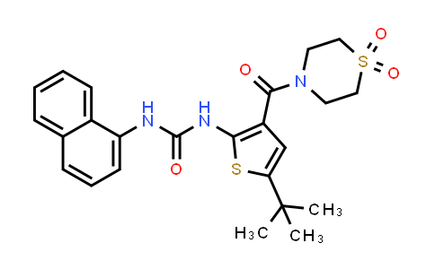 CAS No. 890922-81-3, Urea, N-[5-(1,1-dimethylethyl)-3-[(1,1-dioxido-4-thiomorpholinyl)carbonyl]-2-thienyl]-N'-1-naphthalenyl-