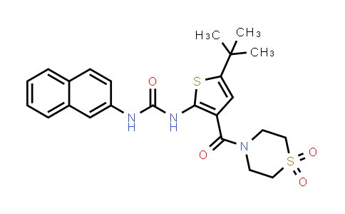CAS No. 890922-83-5, Urea, N-[5-(1,1-dimethylethyl)-3-[(1,1-dioxido-4-thiomorpholinyl)carbonyl]-2-thienyl]-N'-2-naphthalenyl-