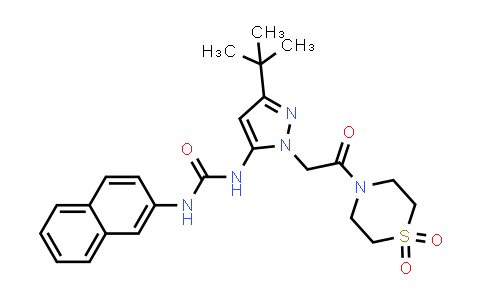 CAS No. 890922-87-9, Urea, N-[3-(1,1-dimethylethyl)-1-[2-(1,1-dioxido-4-thiomorpholinyl)-2-oxoethyl]-1H-pyrazol-5-yl]-N'-2-naphthalenyl-
