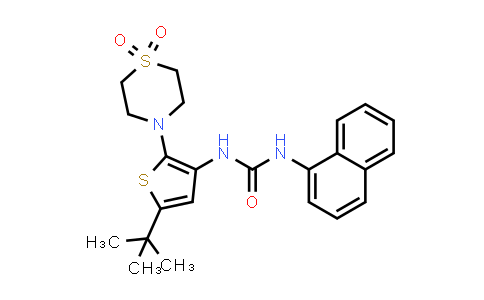 890923-03-2 | Urea, N-[5-(1,1-dimethylethyl)-2-(1,1-dioxido-4-thiomorpholinyl)-3-thienyl]-N'-1-naphthalenyl-