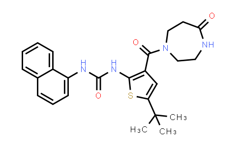 CAS No. 890923-15-6, Urea, N-[5-(1,1-dimethylethyl)-3-[(hexahydro-5-oxo-1H-1,4-diazepin-1-yl)carbonyl]-2-thienyl]-N'-1-naphthalenyl-