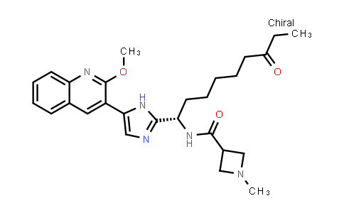 CAS No. 891264-65-6, 3-Azetidinecarboxamide, N-[(1S)-1-[5-(2-methoxy-3-quinolinyl)-1H-imidazol-2-yl]-7-oxononyl]-1-methyl-
