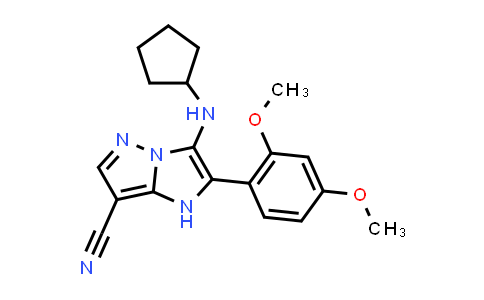 CAS No. 891506-45-9, 3-(Cyclopentylamino)-2-(2,4-dimethoxyphenyl)-1H-imidazo[1,2-b]pyrazole-7-carbonitrile