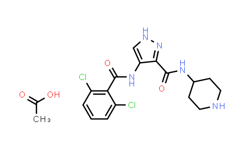 CAS No. 902135-90-4, 1H-Pyrazole-3-carboxamide, 4-[(2,6-dichlorobenzoyl)amino]-N-4-piperidinyl-, acetate (1:1)