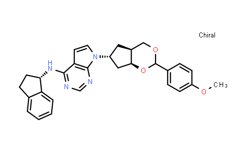CAS No. 905580-89-4, N-((S)-2,3-dihydro-1H-inden-1-yl)-7-((4aS,6R,7aS)-2-(4-methoxyphenyl)hexahydrocyclopenta[d][1,3]dioxin-6-yl)-7H-pyrrolo[2,3-d]pyrimidin-4-amine