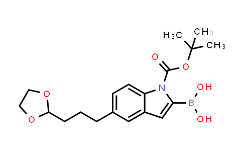 CAS No. 906000-55-3, 1H-Indole-1-carboxylic acid, 2-borono-5-[3-(1,3-dioxolan-2-yl)propyl]-, 1-(1,1-dimethylethyl) ester